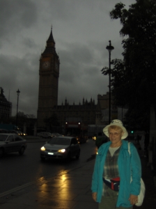 Judy and Tower clock in evening