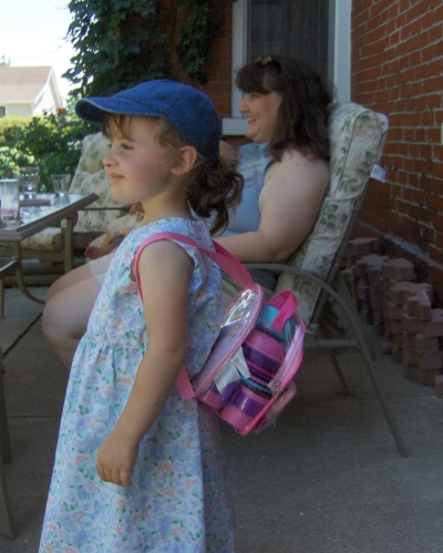 Zoe with her new backpack